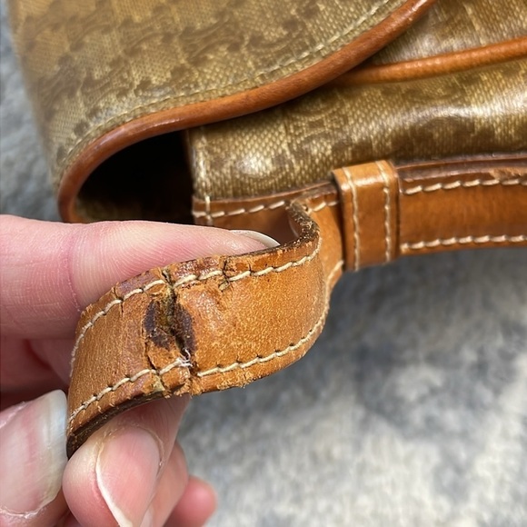 Celine Macadam Coated Canvas Brown Tan Crossbody Bag Flap Close Bow - Picture 16 of 17